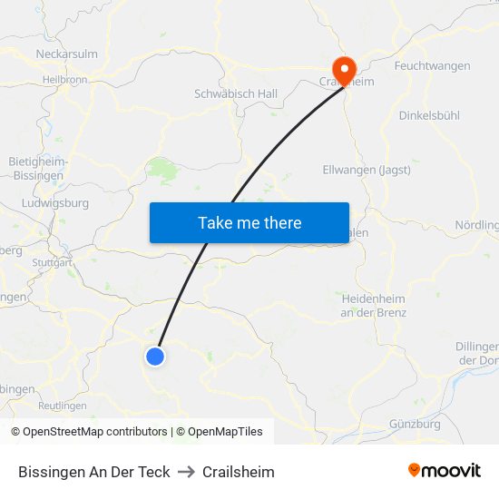 Bissingen An Der Teck to Crailsheim map