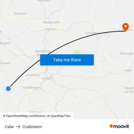 Calw to Crailsheim map