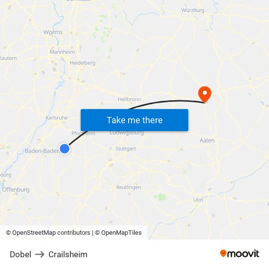 Dobel to Crailsheim map