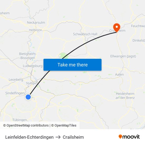 Leinfelden-Echterdingen to Crailsheim map