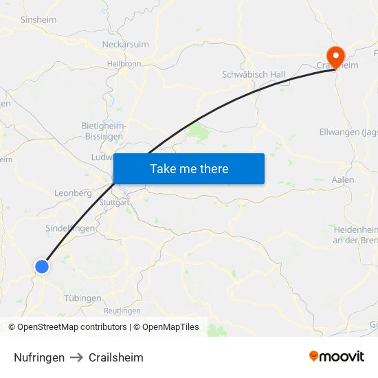 Nufringen to Crailsheim map