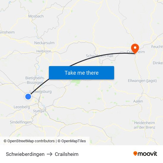 Schwieberdingen to Crailsheim map