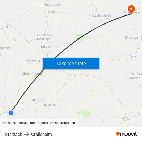 Starzach to Crailsheim map