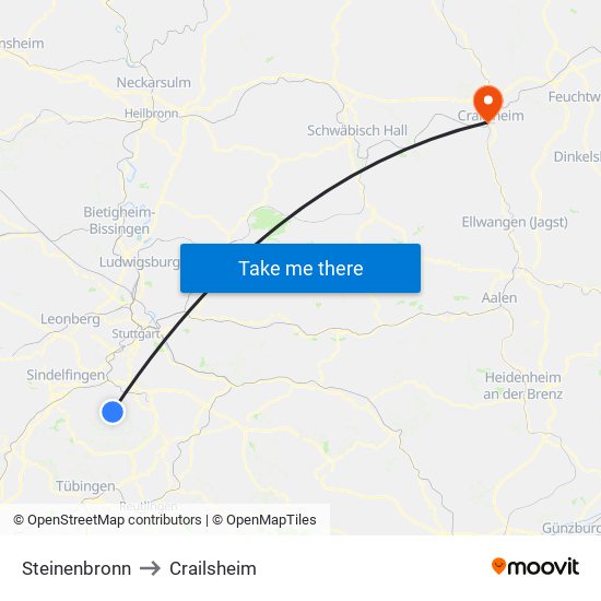 Steinenbronn to Crailsheim map