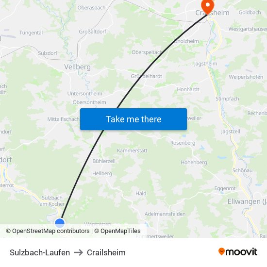 Sulzbach-Laufen to Crailsheim map