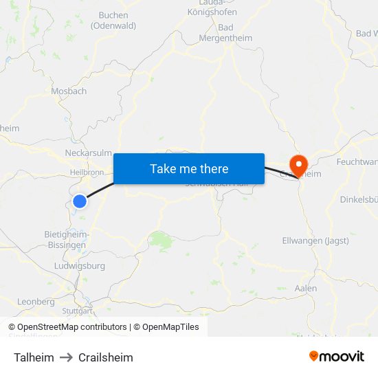 Talheim to Crailsheim map