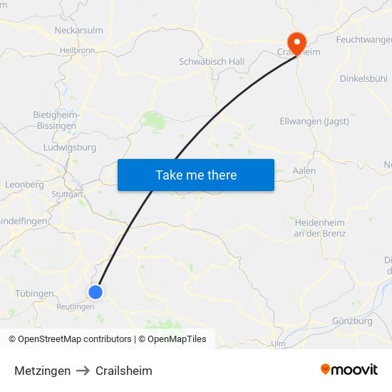 Metzingen to Crailsheim map