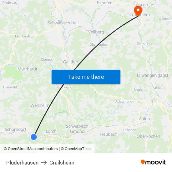 Plüderhausen to Crailsheim map