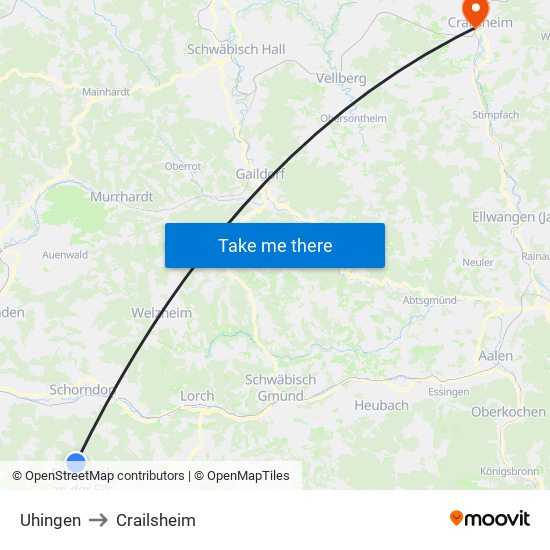 Uhingen to Crailsheim map