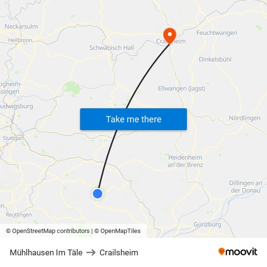 Mühlhausen Im Täle to Crailsheim map