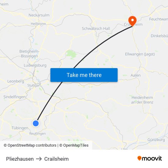 Pliezhausen to Crailsheim map