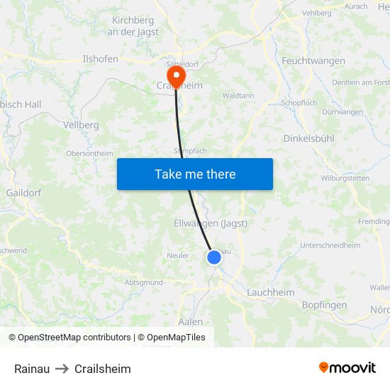Rainau to Crailsheim map