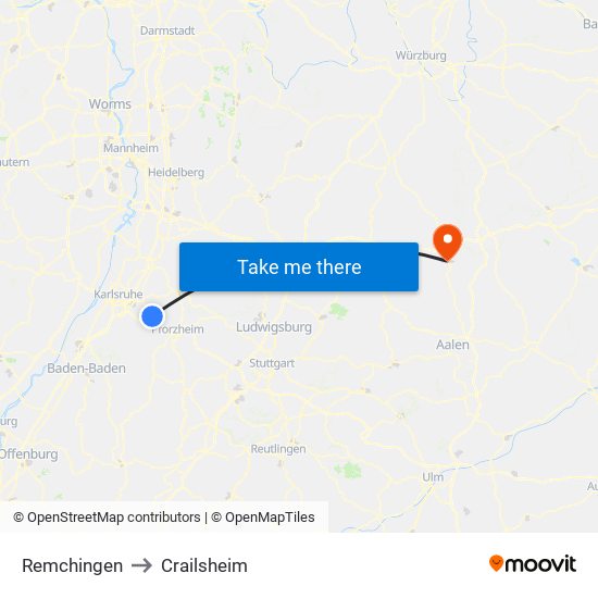 Remchingen to Crailsheim map