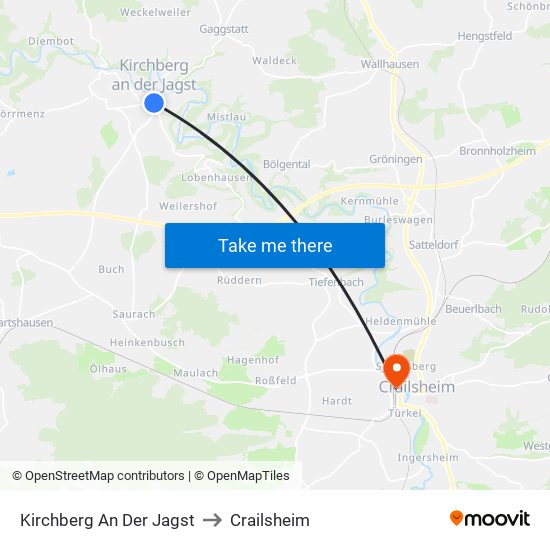 Kirchberg An Der Jagst to Crailsheim map