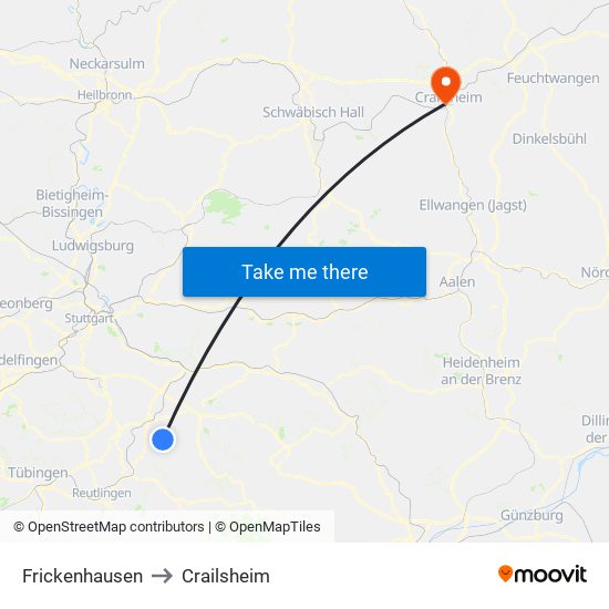 Frickenhausen to Crailsheim map