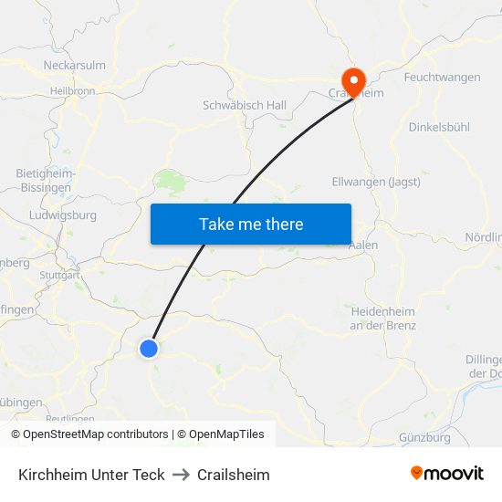 Kirchheim Unter Teck to Crailsheim map