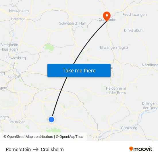Römerstein to Crailsheim map