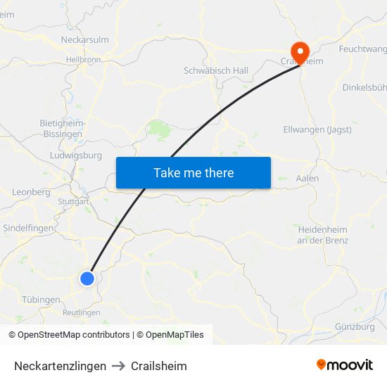 Neckartenzlingen to Crailsheim map