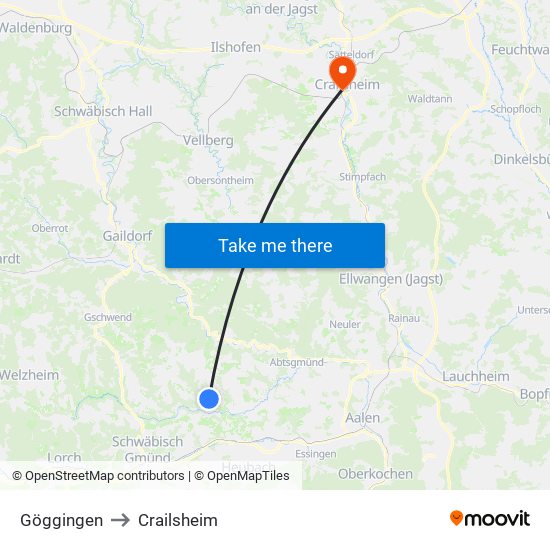 Göggingen to Crailsheim map