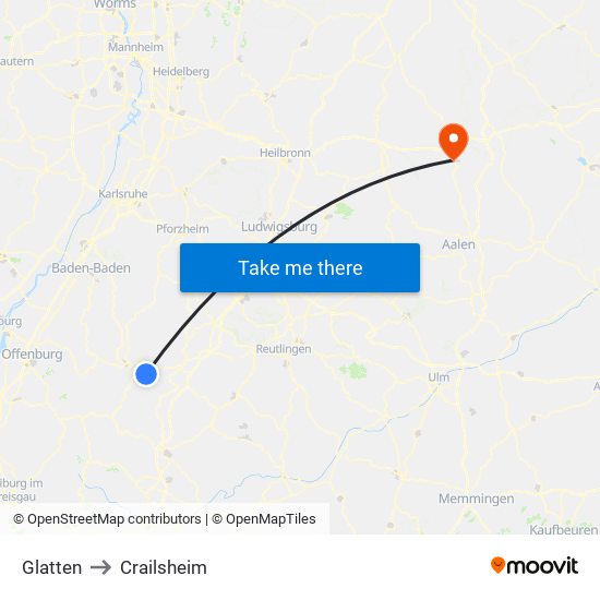 Glatten to Crailsheim map