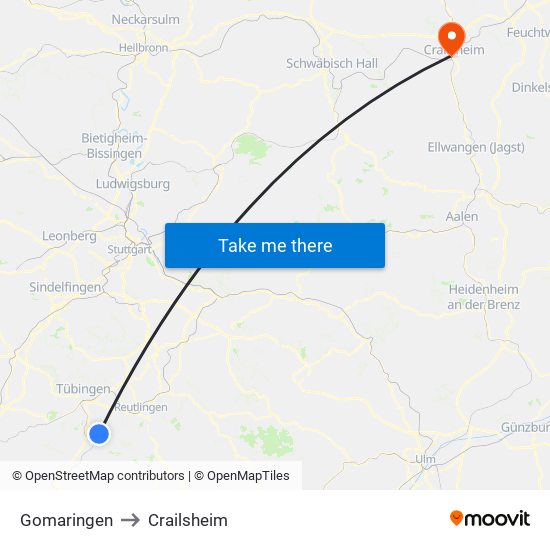 Gomaringen to Crailsheim map