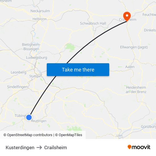 Kusterdingen to Crailsheim map