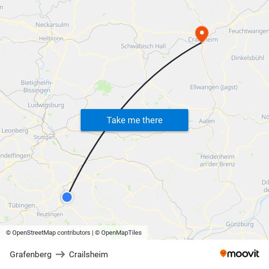 Grafenberg to Crailsheim map