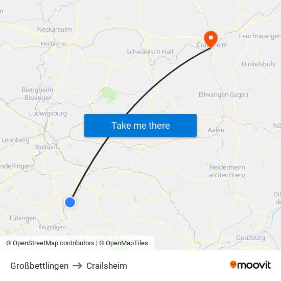 Großbettlingen to Crailsheim map