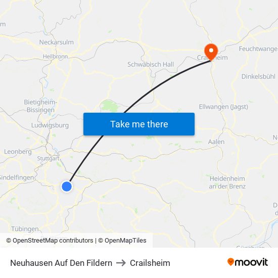 Neuhausen Auf Den Fildern to Crailsheim map