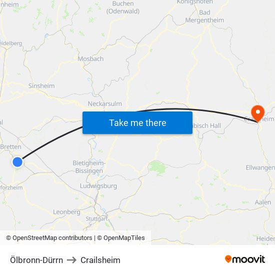 Ölbronn-Dürrn to Crailsheim map