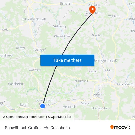 Schwäbisch Gmünd to Crailsheim map