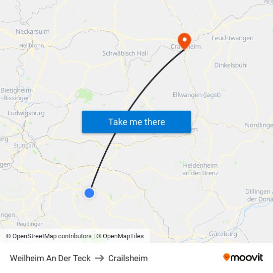Weilheim An Der Teck to Crailsheim map