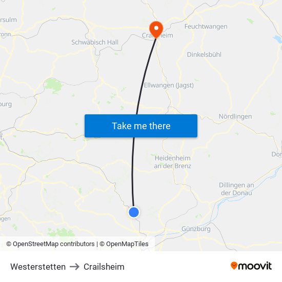 Westerstetten to Crailsheim map