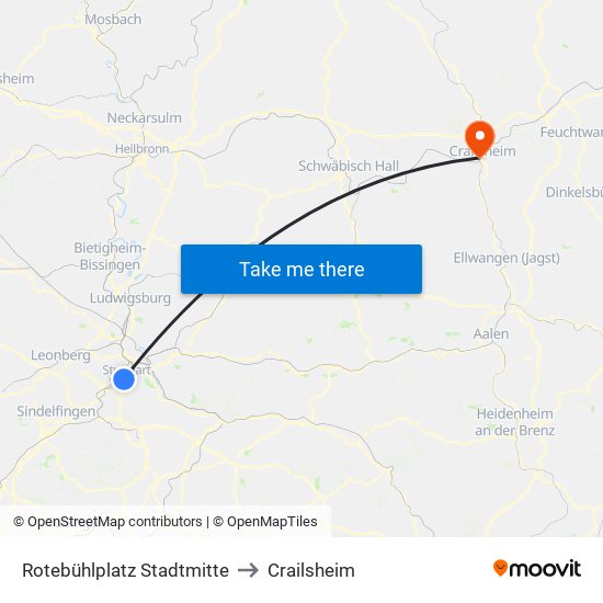 Rotebühlplatz Stadtmitte to Crailsheim map
