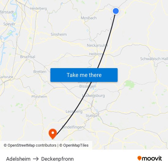 Adelsheim to Deckenpfronn map