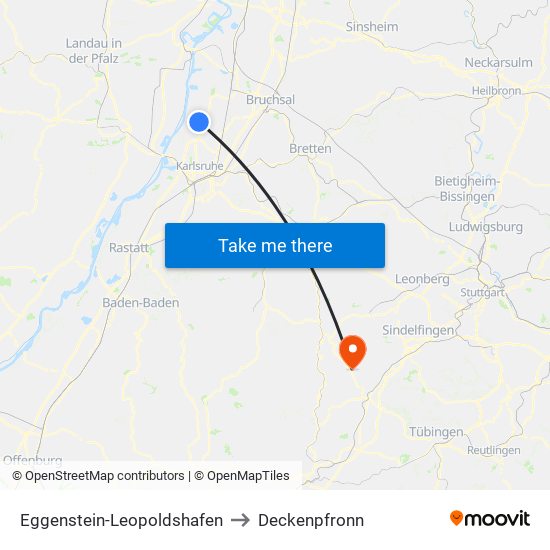 Eggenstein-Leopoldshafen to Deckenpfronn map