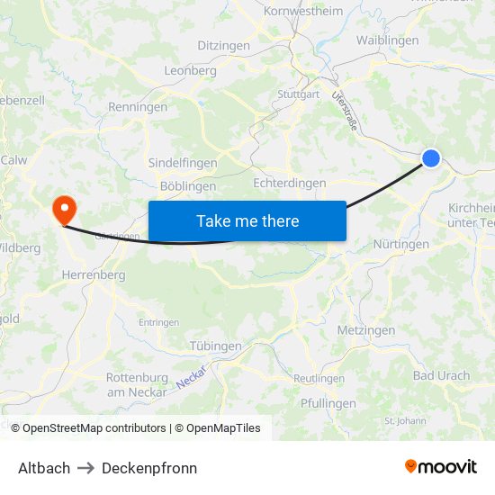 Altbach to Deckenpfronn map
