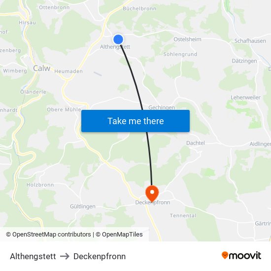 Althengstett to Deckenpfronn map