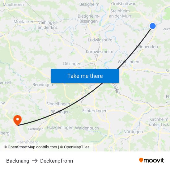 Backnang to Deckenpfronn map