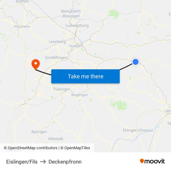 Eislingen/Fils to Deckenpfronn map