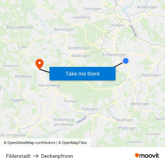 Filderstadt to Deckenpfronn map