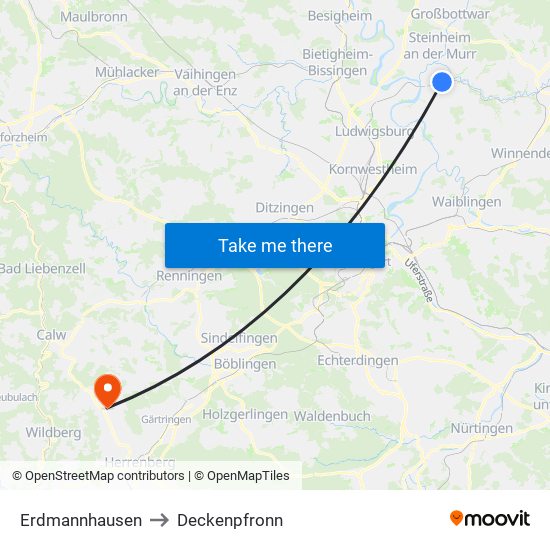 Erdmannhausen to Deckenpfronn map