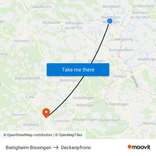 Bietigheim-Bissingen to Deckenpfronn map