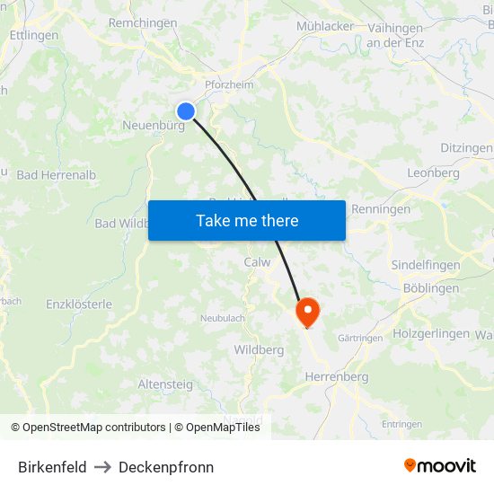 Birkenfeld to Deckenpfronn map