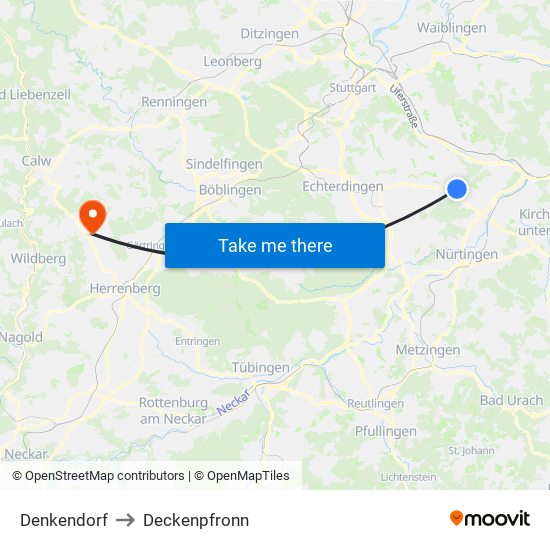 Denkendorf to Deckenpfronn map