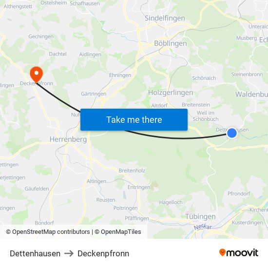 Dettenhausen to Deckenpfronn map