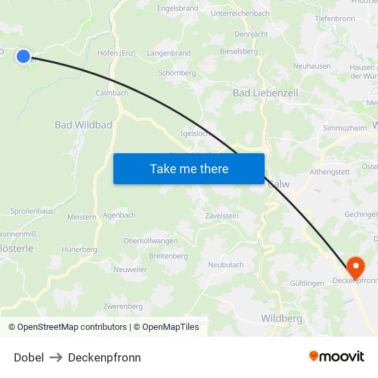 Dobel to Deckenpfronn map