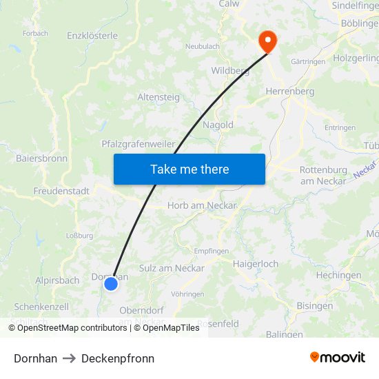 Dornhan to Deckenpfronn map