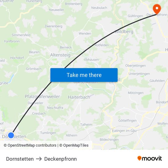 Dornstetten to Deckenpfronn map