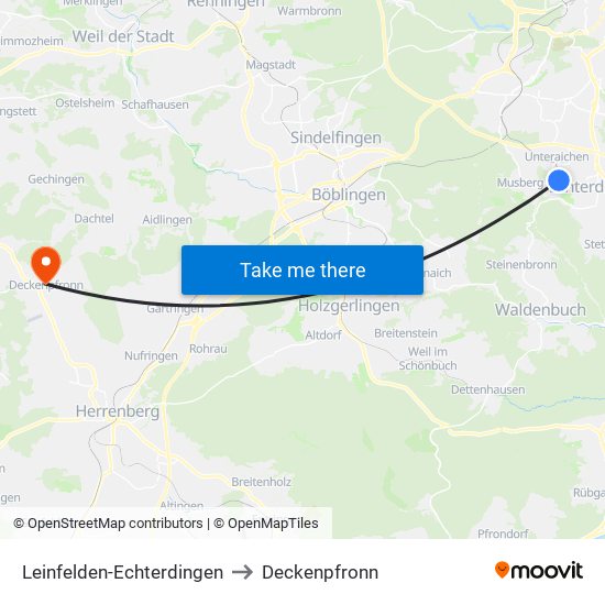 Leinfelden-Echterdingen to Deckenpfronn map